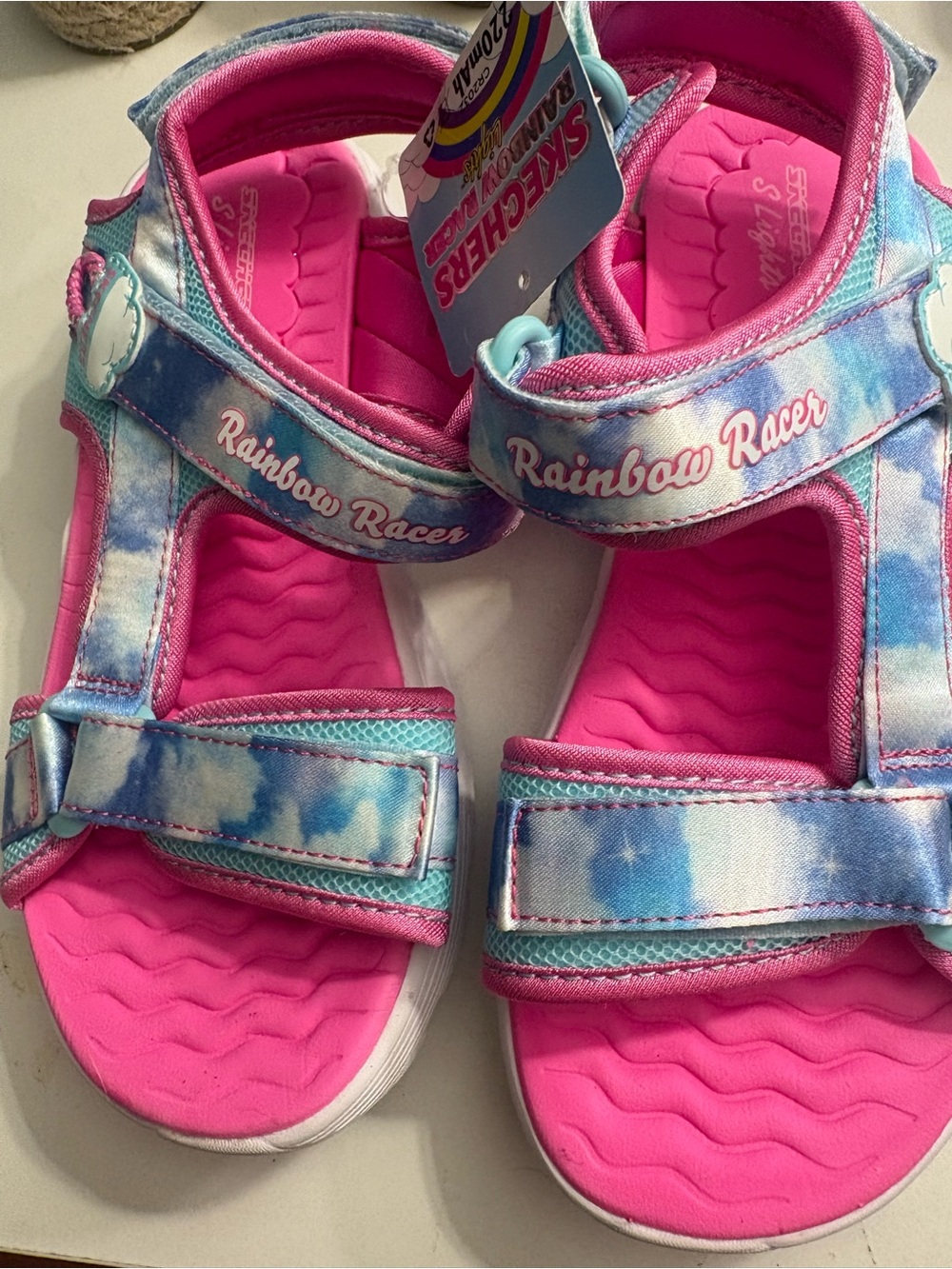 Skechers Rainbow Racer Kids' Pink and Blue Tie-Dye Sandals